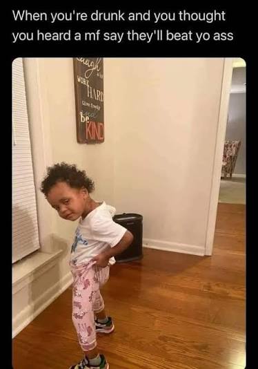 Little kid looking tough while drunk confidence kicks in