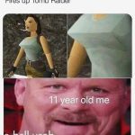 Collage of classic Tomb Raider graphics with humorous reaction