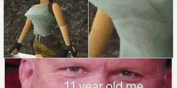 Collage of classic Tomb Raider graphics with humorous reaction