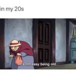 Cartoon of an elderly woman captioned "Me in my 20s"