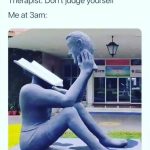 Statue with a book as a head representing self-judgment at 3am