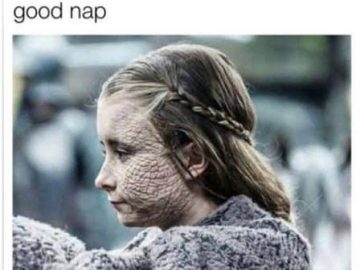 Girl with funny face captioned "When you wake up from a crazy good nap."
