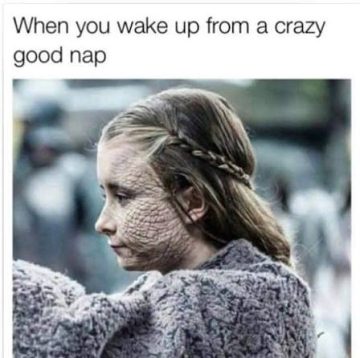 Girl with funny face captioned "When you wake up from a crazy good nap."