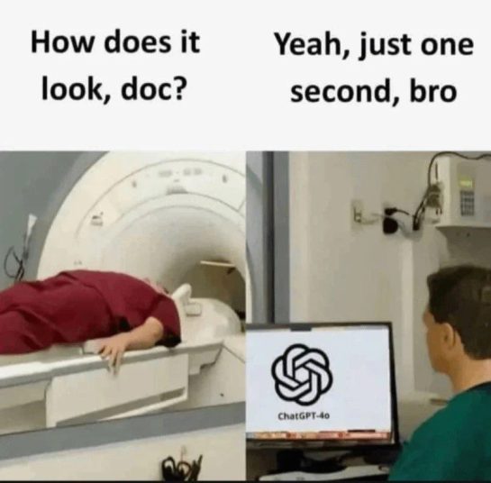 MRI scan with ChatGPT on monitor, humorous AI twist