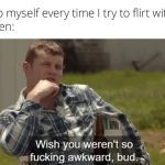 Guy sitting outdoors thinking about his awkward flirting skills.