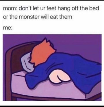 Cartoon person hiding under covers to avoid bed monster threat