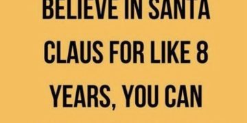 Humorous meme comparing belief in Santa to self-belief