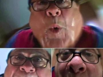 Close-up funny face from bong POV meme for stoner laugh.