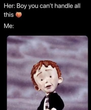 Cartoon character looking perplexed with caption about handling peach.