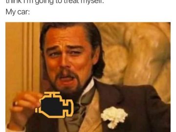 Image of a man with check engine light after planning to treat himself.