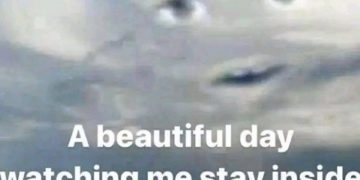 Cloud with face saying "A beautiful day watching me stay inside for 12 hours."