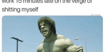 Hulk meme expressing stress from coffee and being late.