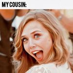 Surprised cousin reacting to unexpected adoption news