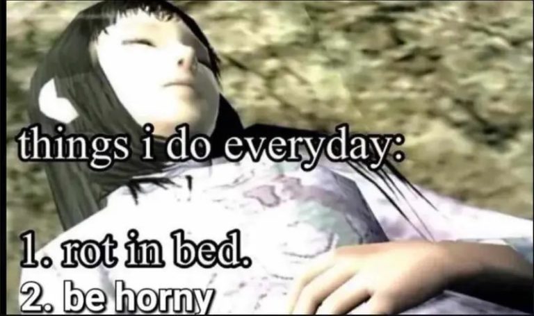 Woman lying down with text about relatable daily routines