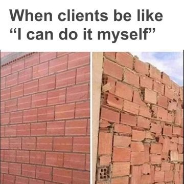 Side-by-side image showing perfect brickwork versus a messy DIY attempt.