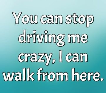 Humorous meme text saying "You can stop driving me crazy, I can walk from here."