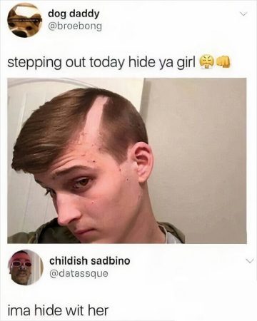 Guy with a funny haircut claiming he'll steal your girl, meme style.