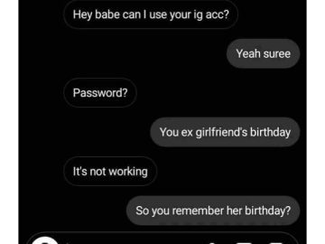 Chat screenshot of a funny ex-girlfriend password fail.