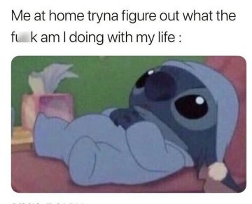 Cute alien character contemplating life choices on a couch.