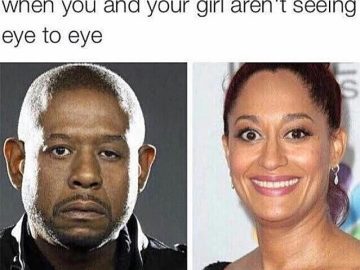 Humorous meme about couples not seeing eye to eye literally.