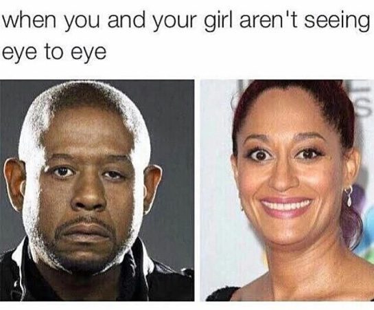 Humorous meme about couples not seeing eye to eye literally.