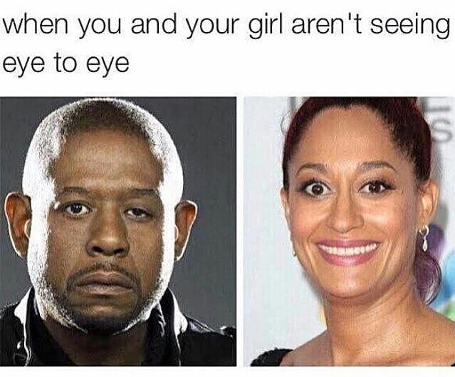 Humorous meme about couples not seeing eye to eye literally.