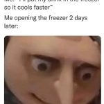 Funny meme about forgetting a drink in the freezer for two days.