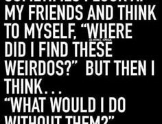 Meme about appreciating weird friends with humorous quote.