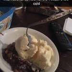 Melty ice cream with fork sticking out, symbolizing freezer fail.