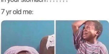 Kid panicking after being told a seed will grow in his stomach.