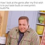 Man smirking after making a hilarious dark humor genie wish.