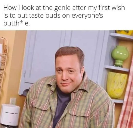 Man smirking after making a hilarious dark humor genie wish.