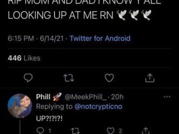 Twitter meme about parents looking up from below with dark humor.