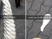 Ice cream falls off cone onto pavement in a hilarious fail moment.