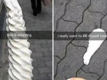 Ice cream falls off cone onto pavement in a hilarious fail moment.