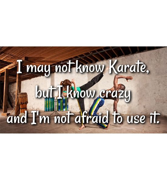 Person humorously showcasing crazy over karate skills.