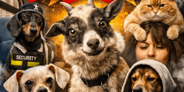 Featured image for “12 Animal Memes That Are Pure Chaos (Mostly Dogs Being Weird)” with a chaotic collage of funny dogs and cats.