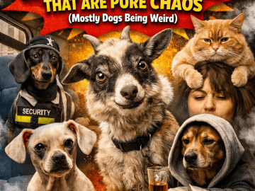 Featured image for “12 Animal Memes That Are Pure Chaos (Mostly Dogs Being Weird)” with a chaotic collage of funny dogs and cats.