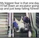 Person humorously falls down on an escalator moving upwards.