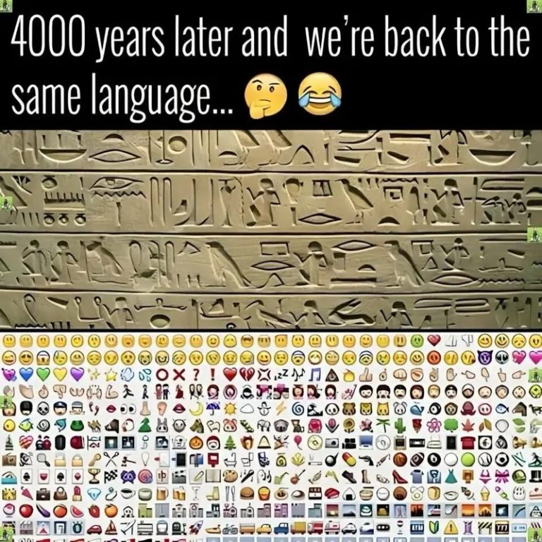 Comparison of ancient hieroglyphics with modern emojis illustrating similar communication.