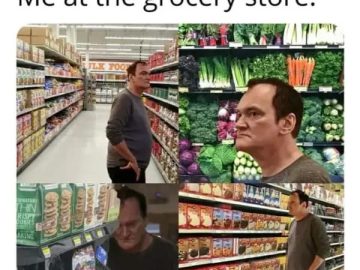 Person looking confused in grocery store without a list.