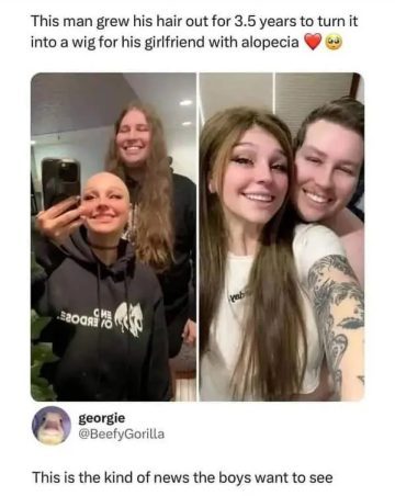 Man grows hair for 3.5 years for girlfriend’s wig, wholesome couple
