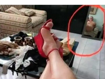 A humorous photo fail revealing unexpected reality in reflection.