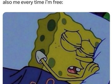 SpongeBob sleeping with caption about needing to go out more