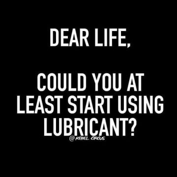 Humorous meme about life feeling rough and needing lubricant.