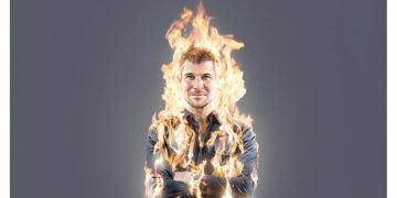 Man on fire meme with dark humor caption about family asking about life.