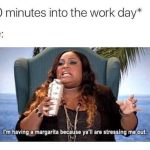 Woman drinking a margarita to cope with work stress.