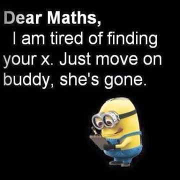 Cartoon minion with clipboard jokes about finding x in math.