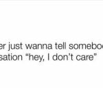 Relatable text meme about wanting to say "I don’t care" during conversations.