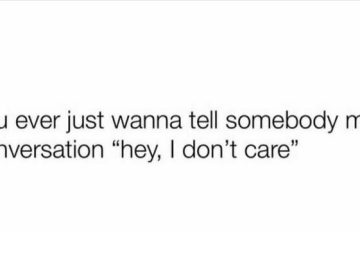 Relatable text meme about wanting to say "I don’t care" during conversations.